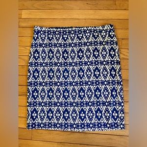 J. Crew ‘The Pencil Skirt’ Sateen Blue Print Size 14